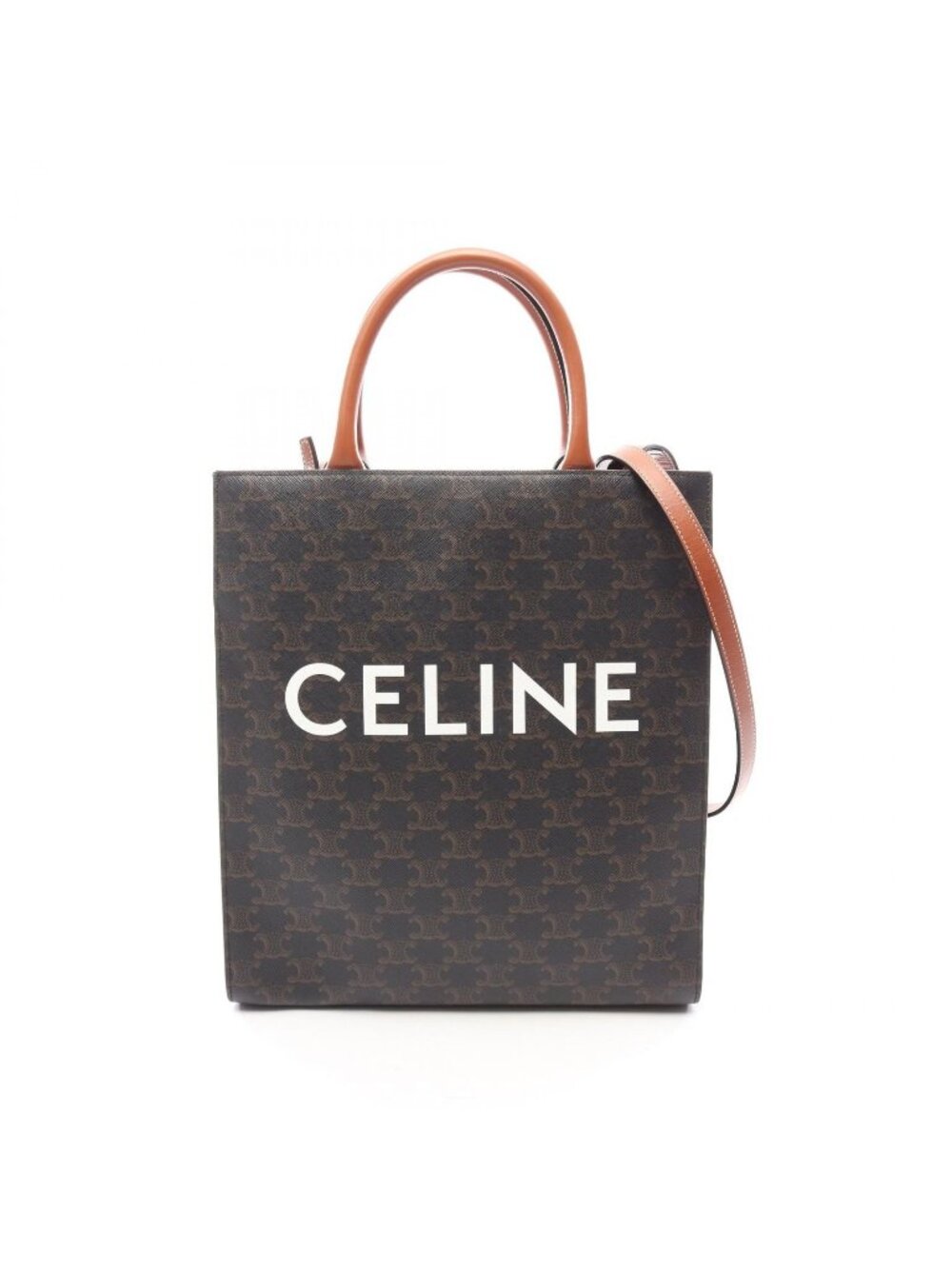 Celine Tote Bag Small Vertical Cabas Triomphe Black Brown White Leather
